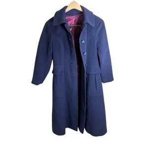 Vintage Ultima Mr Vincent 100% Cashmere Coat Navy Blue Magenta Lining USA Made